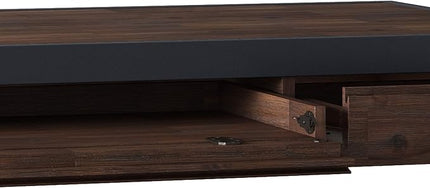 SIMPLIHOME Erina SOLID WOOD and Metal Modern Industrial 60 inch Wide Home Office Desk, Writing Table, Workstation, Study Table Furniture in Distressed Charcoal Brown with 2 Drawers - LeafyLoom