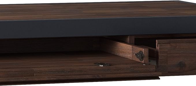 SIMPLIHOME Erina SOLID WOOD and Metal Modern Industrial 60 inch Wide Home Office Desk, Writing Table, Workstation, Study Table Furniture in Distressed Charcoal Brown with 2 Drawers - LeafyLoom