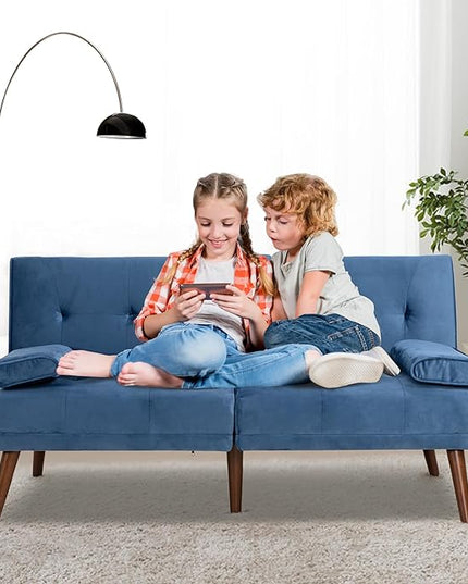 Shintenchi Futon Sofa Bed, Convertible Couch Bed Loveseat, Modern Futon Recliner Sleeper, Small Lazy Futon Set for Living Room, Office, Apartment, Blue - LeafyLoom