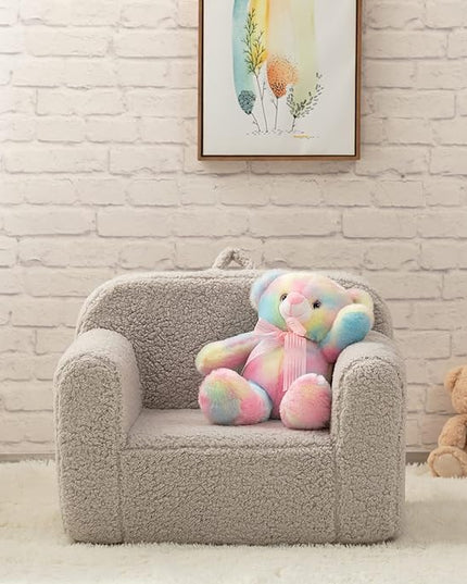 ALIMORDEN Kids Ultra-Soft Snuggle Foam Filled Chair, Toddler Cuddly Sherpa Reading Couch for Boys and Girls, Light Grey - LeafyLoom