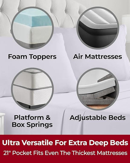 Mellanni Extra Deep Queen Sheets - 4 PC Iconic Collection Bedding Sheets & Pillowcases - Hotel Luxury, Ultra Soft, Cooling Bed Sheets - Extra Deep Pocket up to 21 inch (Queen, Lavender) - LeafyLoom