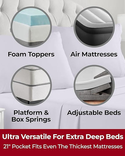 Mellanni Extra Deep Split King Sheets - 5 PC Iconic Collection Bedding Sheets & Pillowcases - Hotel Luxury, Ultra Soft, Cooling Bed Sheets - Extra Deep Pocket up to 21 inch (Split King, Lavender) - LeafyLoom