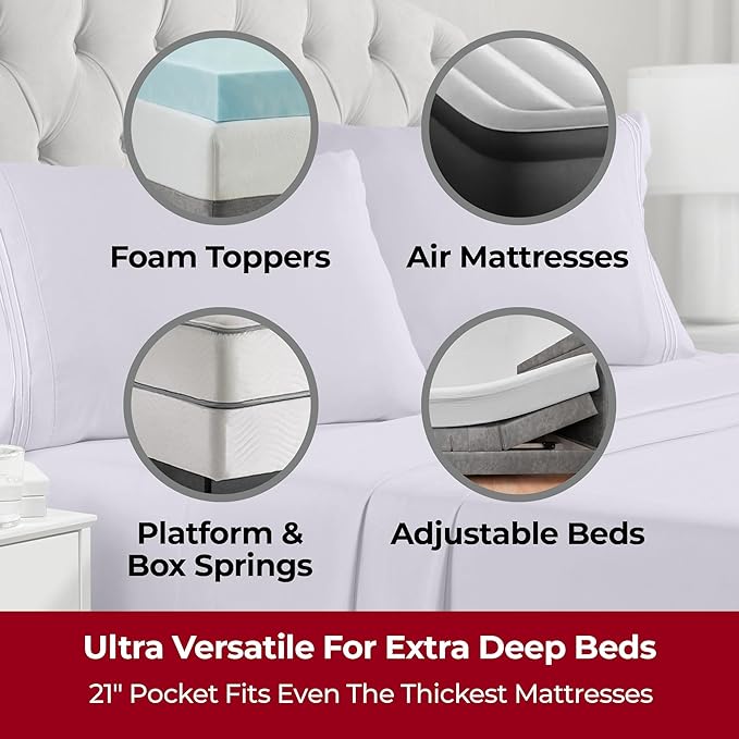 Mellanni Extra Deep Split King Sheets - 5 PC Iconic Collection Bedding Sheets & Pillowcases - Hotel Luxury, Ultra Soft, Cooling Bed Sheets - Extra Deep Pocket up to 21 inch (Split King, Lavender) - LeafyLoom