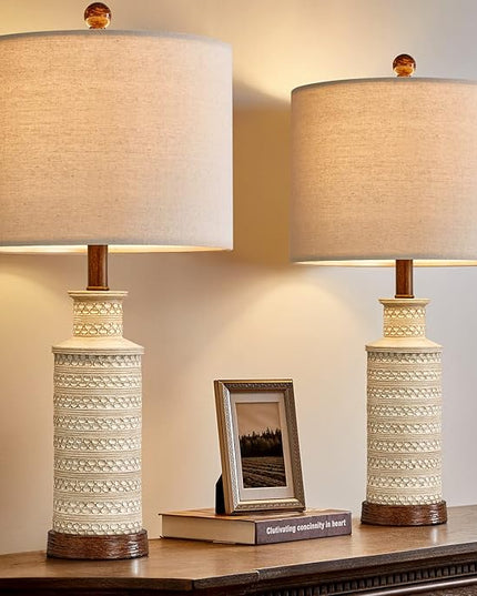 BOBOMOMO 24'' Farmhouse Table Lamp Set of 2 for Bedroom Living Room Vintage Rustic Traditional Nightstand Bedside Lamps - LeafyLoom