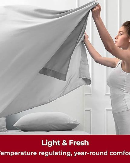 Mellanni Split King Sheets Set - 7 PC Iconic Collection Bedding Sheets & Pillowcases - Ultra Soft, Cooling Bed Sheets - Deep Pocket up to 16 inch - 7 PC (Split King, Light Gray w/Extra Pillow Cases) - LeafyLoom