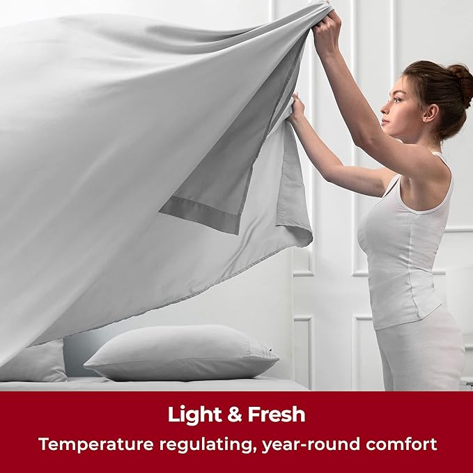 Mellanni Split King Sheets Set - 7 PC Iconic Collection Bedding Sheets & Pillowcases - Ultra Soft, Cooling Bed Sheets - Deep Pocket up to 16 inch - 7 PC (Split King, Light Gray w/Extra Pillow Cases) - LeafyLoom