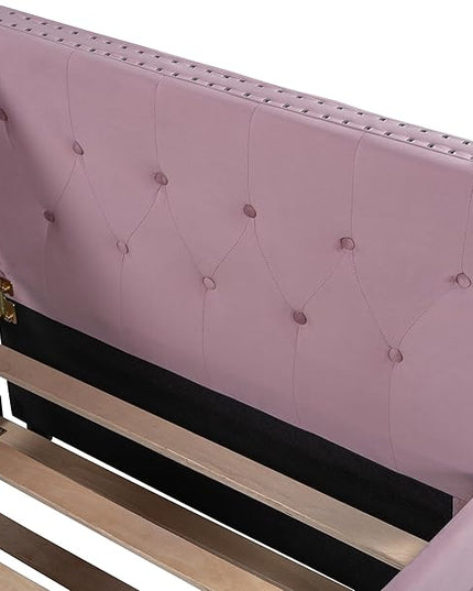 Twin Size Tufted Upholstered Daybed with Trundle, Solid Wood Velvet Bed with Rivet Design, No Box-spring Needed, for Living Room, Bedroom, Dorm, Space-Saving Design - LeafyLoom
