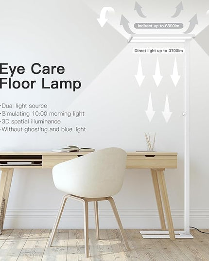STERREN 76" Led Floor Lamp,80W White Modern Free-Standing Lamp,10000LM Dimmable Eye-Care Tall Reading Lamp for Reading Study Room,Office,Meeting Room,4000K Natural Daylight - LeafyLoom
