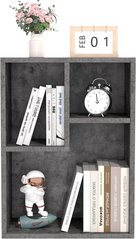 VECELO Small Bookshelf, 3 Cube Shelf, Fits Tallest Hardcovers, Horizontal Available, Short Bookcase for Small Spaces,Modern Gray - LeafyLoom