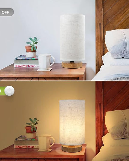 Small Bedside Night Table Lamp for Bedroom, Minimalist Nightstand Lamp with Round Fabric Linen Shade, Study Reading Desk Lamp for Kids Room, Living Room, College Dorm, Home, Office - LeafyLoom