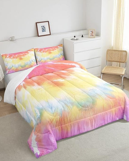 Boho Comforter Set Spiral Tye Dye Pattern 3pc Down Comforter King Size Rainbow Bedding Sets with 2 Pillowcases Soft Comfortable Machine Washable,Trippy Psychedelic Gypsy Duvet Quilt Set for Teen Girl - LeafyLoom