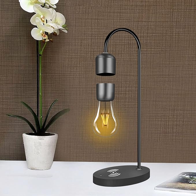 Magnetic Levitating Lamp with Wireless Phone Charger Floating Levitation Light Bulb Magnetic Table LED Night Light Bedroom Home Decoration Family Christmas Gift - LeafyLoom