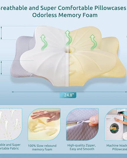 DONAMA Cervical Pillow for Neck and Shoulder,Contour Memory Foam Pillow,Ergonomic Neck Support Pillow for Side Back Stomach Sleepers with Pillowcase - LeafyLoom