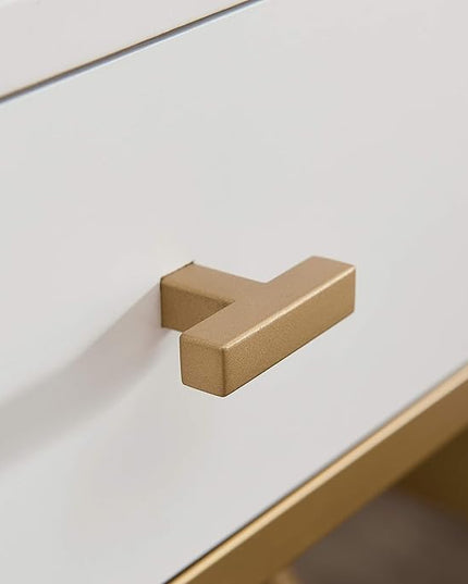 Leick Home 9069-WT Claudette Nightstand Side Table One Drawer Contemporary Fast Station A/C USB Charging Port Integrated Durable Solid Wood Metal Living Room Bedroom Office White/Gold, 24" x 18" x 30" - LeafyLoom
