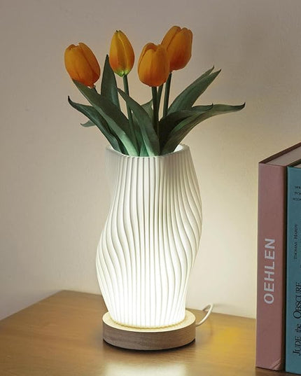 Bedside Lamps for Bedroom Nightstand Lamp,Vintage Style Striped Small Night Light Lamp,Gold Mini Modern Lamp with Woodbase,Gold Mini Table Lamp LED Lights for Living Room,Dorm,Kids Room,Office - LeafyLoom