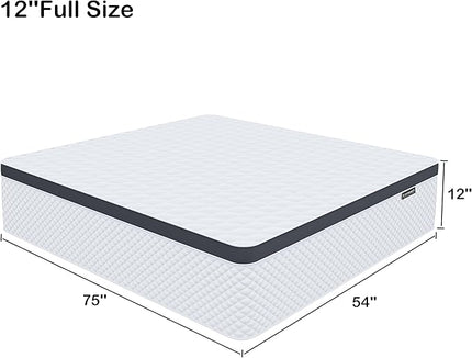 Full Mattress,12 Inch Full Size Mattress in a Box,Gel Memory Foam and Innerspring Hybrid Mattress with Individual Pocket Spring for Motion Isolation,Pressure Relief,Medium Firm Feel - LeafyLoom