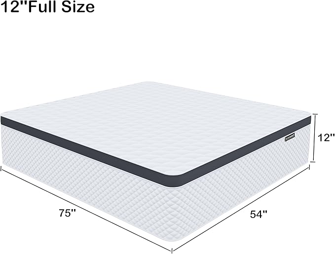 Full Mattress,12 Inch Full Size Mattress in a Box,Gel Memory Foam and Innerspring Hybrid Mattress with Individual Pocket Spring for Motion Isolation,Pressure Relief,Medium Firm Feel - LeafyLoom