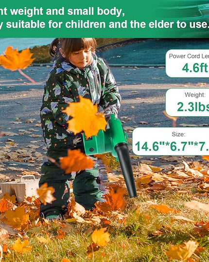 Corded Electric Leaf Blower,2 in 1 Small Handheld Lightweight Sweeper/Vacuum,110V 400W Portbale Blower for Leaf/Snow/Dust Blowing (Green) - LeafyLoom