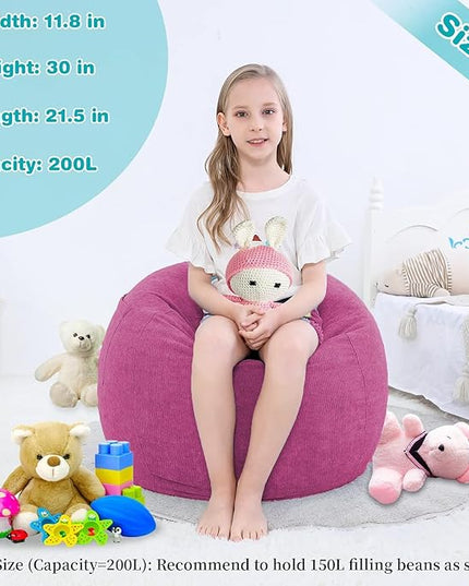 Stuffed Animal Storage Bean Bag Chair Cover (No Filler) for Kids and Adults.Soft Premium Corduroy Stuffable Beanbag for Organizing Children Plush Toys or Memory Foam Small 100L (RoseRed) - LeafyLoom
