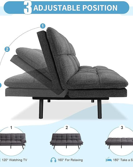 MUUEGM Futon Sofa Bed,Convertible 71" Couch Sofa, Modern Grey Sleeper Sofa with Adjustable Backrest for living room,Memory Foam Sofa Futon Couch Bed,Dark Grey - LeafyLoom