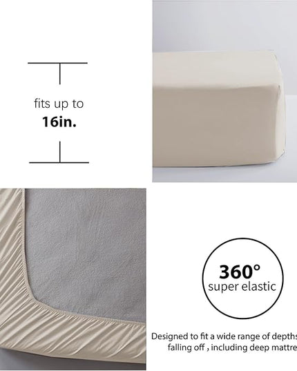 Anluoer Queen Comforter Set 7 Piece, Beige Bed in a Bag with Sheets, Pom Pom Boho Bedding Comforter Sets with 1 Comforter, 2 Pillow Shams, 2 Pillowcases, 1 Flat Sheet, 1 Fitted Sheet - LeafyLoom