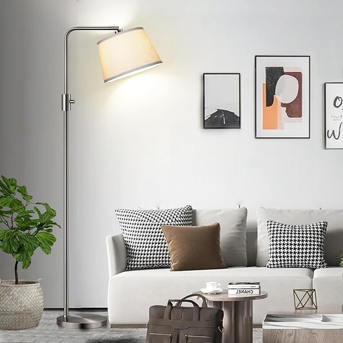 【Upgraded】 Dimmable 1000 Lumens LED Edison Bulb Included, Brushed Nickel Arc Floor Lamps Modern Standing Lamp Tall Lamps for Living Room Bedroom - LeafyLoom