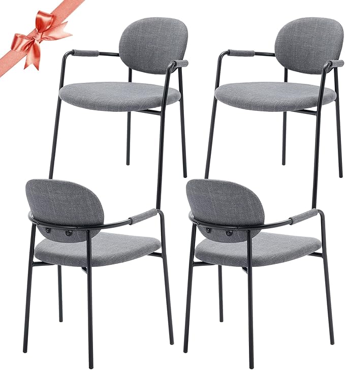 COLAMY Dining Chairs Set of 4, Fabric Dining Chairs Set of 4 with Arms, Upholstered Small Dining Armchairs with Back for Kitchen, Dining Room, Grey - LeafyLoom