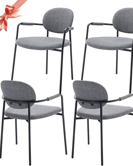 COLAMY Dining Chairs Set of 4, Fabric Dining Chairs Set of 4 with Arms, Upholstered Small Dining Armchairs with Back for Kitchen, Dining Room, Grey - LeafyLoom