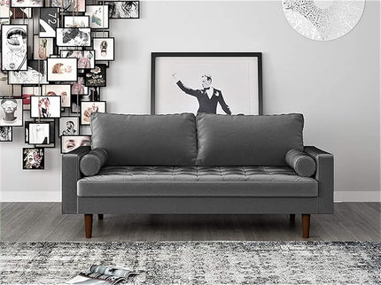 Womble Velvet Upholstered Living Room Diamond Tufted Chesterfield Sofa with Gleaming Nailheads, Grey - LeafyLoom