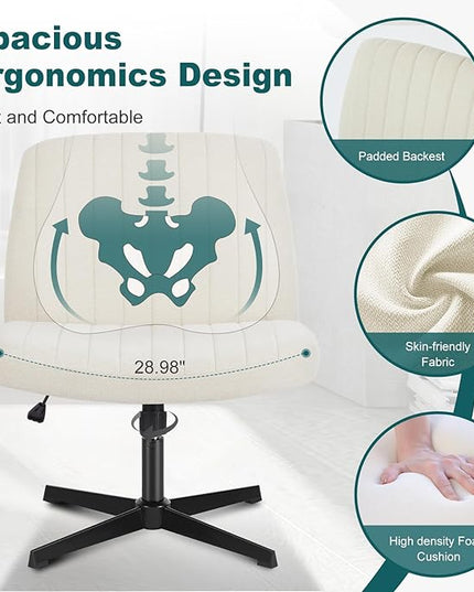 OLIXIS Cross Legged Armless Wide Adjustable Swivel Padded Home Office Desk Chair, White - LeafyLoom