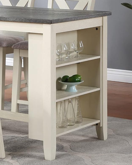 NicBex 60Inch Rectangular Dining Table,Counter Height Kitchen Table with Solid Wood Tabletop and Storage Shelves for 4 to 6,Dining Room Table for Kitchen,Small Space,Dining Living Room,Off White - LeafyLoom