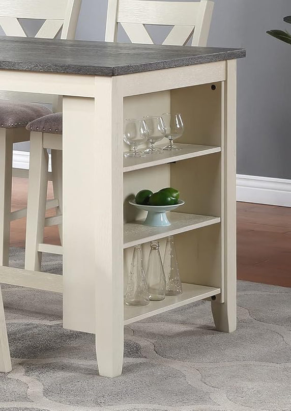 NicBex 60Inch Rectangular Dining Table,Counter Height Kitchen Table with Solid Wood Tabletop and Storage Shelves for 4 to 6,Dining Room Table for Kitchen,Small Space,Dining Living Room,Off White - LeafyLoom