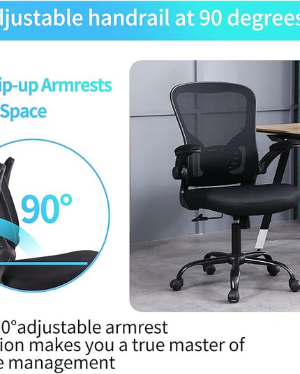 Ergonomic Office Desk Chair Breathable Mesh Swivel Computer Chair, Lumbar Back Support Task Chair, Office Chairs with Wheels and Flip-up Arms,Executive Rolling Chair - LeafyLoom