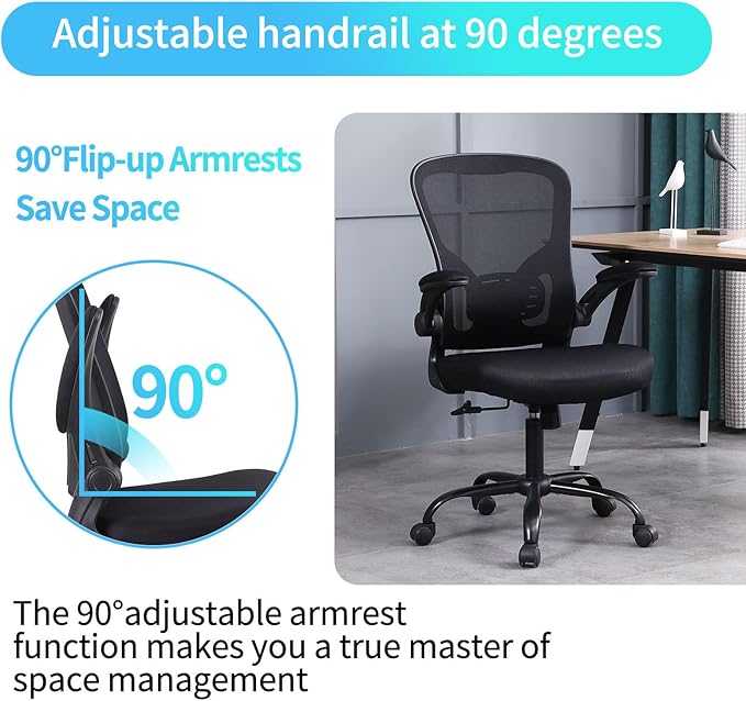 Ergonomic Office Desk Chair Breathable Mesh Swivel Computer Chair, Lumbar Back Support Task Chair, Office Chairs with Wheels and Flip-up Arms,Executive Rolling Chair - LeafyLoom