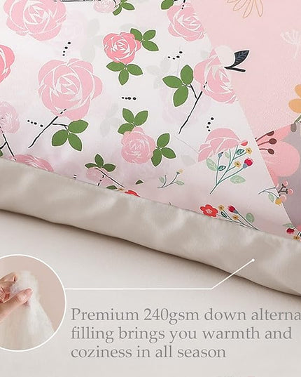 Whale Flotilla Queen Full Comforter Set, Soft Reversible Pink Bedding Comforter Set with Boho Pattern, 1 Micoriber Patchwork Comforter and 2 Pillow Shams, 3 Pieces - LeafyLoom