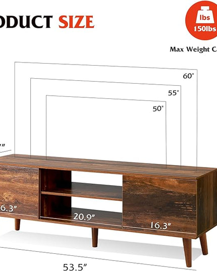 WLIVE TV Stand for 55 60 inch TV, Mid Century Modern TV Console, Entertainment Center with Storage for Living Room, Retro Brown - LeafyLoom