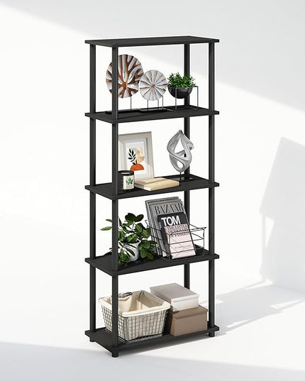 Furinno Turn-N-Tube 5-Tier Multipurpose Compact Display Rack, Shelving Unit, Bookcase, Americano/Black - LeafyLoom
