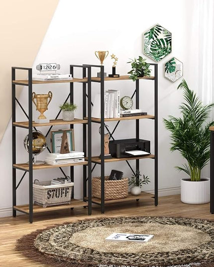 BON AUGURE Industrial 4 Tier Bookshelf, Modern Open Shelving Unit Book Shelves, Heavy Duty Etagere Bookcase, Wood Metal 4 Shelf Book Case for Office, Living Room and Bedroom (Vintage Oak) - LeafyLoom