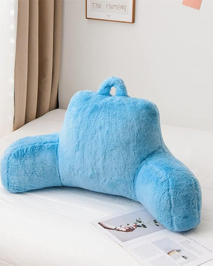 A Nice Night Faux Fur Reading Pillow Bed Wedge Large Adult Children Backrest with Arms Back Support for Sitting Up in Bed/Couch for Bedrest,BabyBlue - LeafyLoom