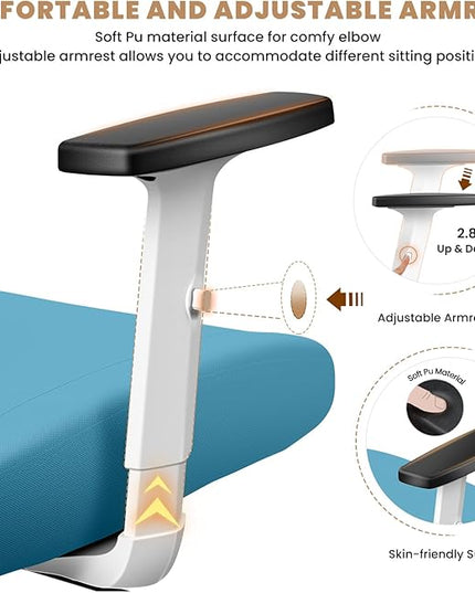 Office Chair Ergonomic Desk Chair with Adjustable Lumbar Support, Swivel Comfy Computer Chair Heavy Duty Executive Chair for Home Office - LeafyLoom
