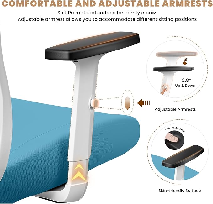 Office Chair Ergonomic Desk Chair with Adjustable Lumbar Support, Swivel Comfy Computer Chair Heavy Duty Executive Chair for Home Office - LeafyLoom