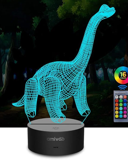 Dinosaur 3D Night Light for Kids 16 Colors Changing 3D Optical Illusion Lamp with Smart Touch & Remote Control, Best Gift for Girls Boys Kids (Dino-Brachiosaurus) - LeafyLoom