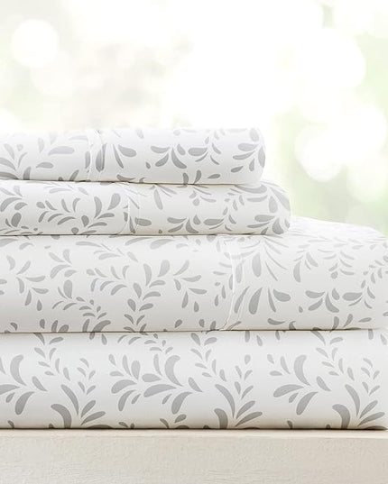 Linen Market 4 Piece Queen Bedding Sheet Set (Gray Vines) - Sleep Better Than Ever with These Ultra-Soft & Cooling Bed Sheets for Your Queen Size Bed - Deep Pocket Fits 16" Mattress - LeafyLoom