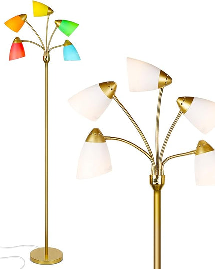 Brightech Medusa LED Floor Lamp – Multi-Head Dimmable Floor Lamp for Living Rooms & Offices – Tall Lamp with Interchangeable Shades, Adjustable Standing Lamp for Bedroom Reading – Brass/Gold - LeafyLoom