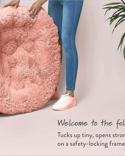 Mongolian Faux Fur Oversized Saucer Chair, Blush - LeafyLoom
