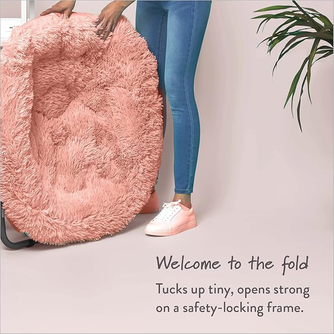 Mongolian Faux Fur Oversized Saucer Chair, Blush - LeafyLoom