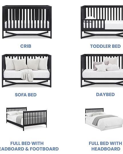 Delta Children Tribeca 4-in-1 Baby Convertible Crib + Simmons Kids Quiet Nights Crib and Toddler Mattress Made from Recycled Water Bottles/GREENGUARD Gold Certified [Bundle], Midnight Grey - LeafyLoom