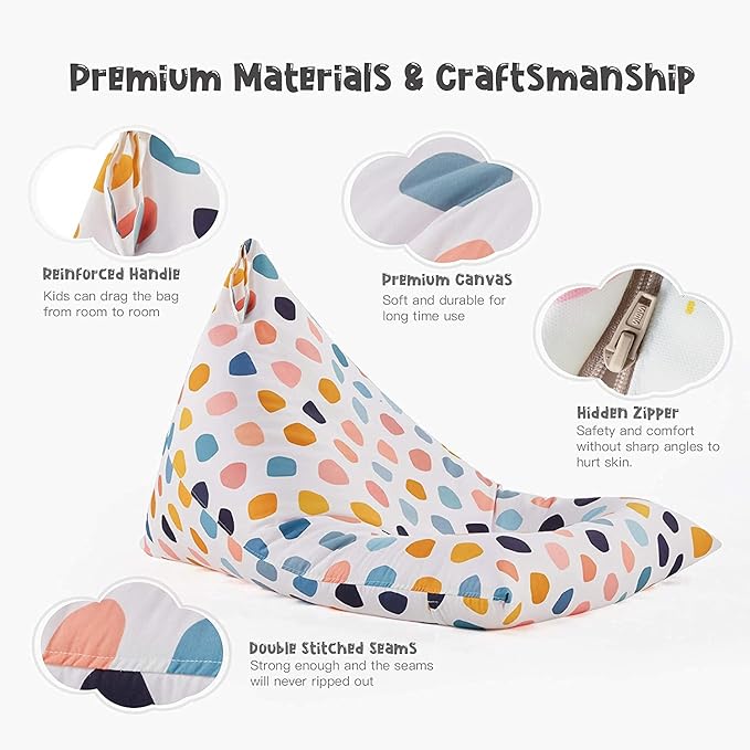 Nobildonna Stuffed Animal Storage Bean Bag for Kids (No Filler), Extra Large 250L Bean Bag Chair Cover Only, Washable Beanbag Without Filling Soft Premium Canvas Stuffable Bean Bag Cover (Pebble) - LeafyLoom