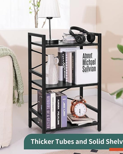 Yoobure Bookshelf Small Book Shelf, Solid Industrial 3 Tier Shelf Bookcase, Short Book Case for Bedroom, Living Room, Office Home, Small Spaces, Black - LeafyLoom