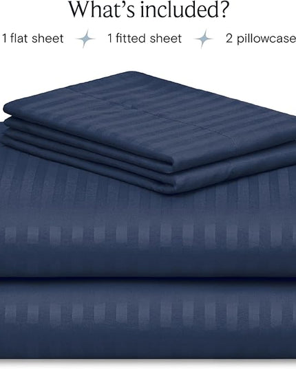 LuxClub Striped Sheets, 4 PC Striped Bed Sheets Twin Size, Deep Pockets 18" Eco Friendly Wrinkle Free-Kids-Fitted Sheets Machine Washable Hotel Bedding (Twin, Navy) - LeafyLoom